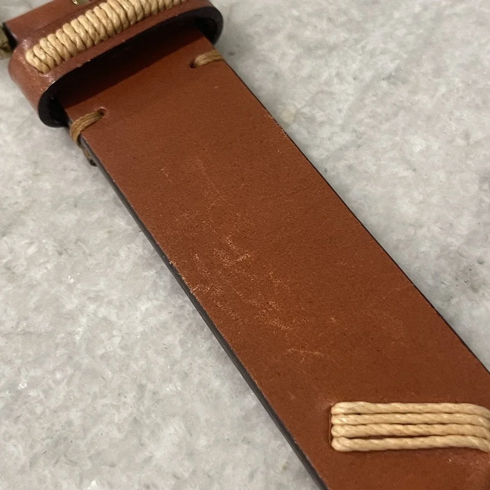 Trafalgar Belt Mens 36 Brown Italian Leather Brass Buckle Details
